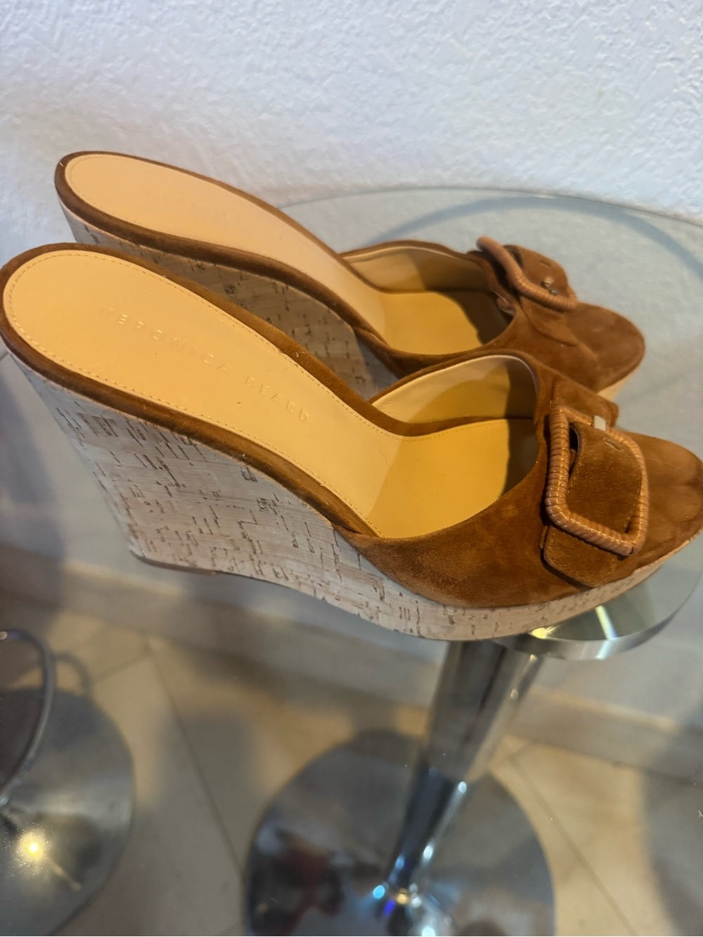 Veronica Beard Tan Suede Buckle Slide Mules - Picture 3 of 7
